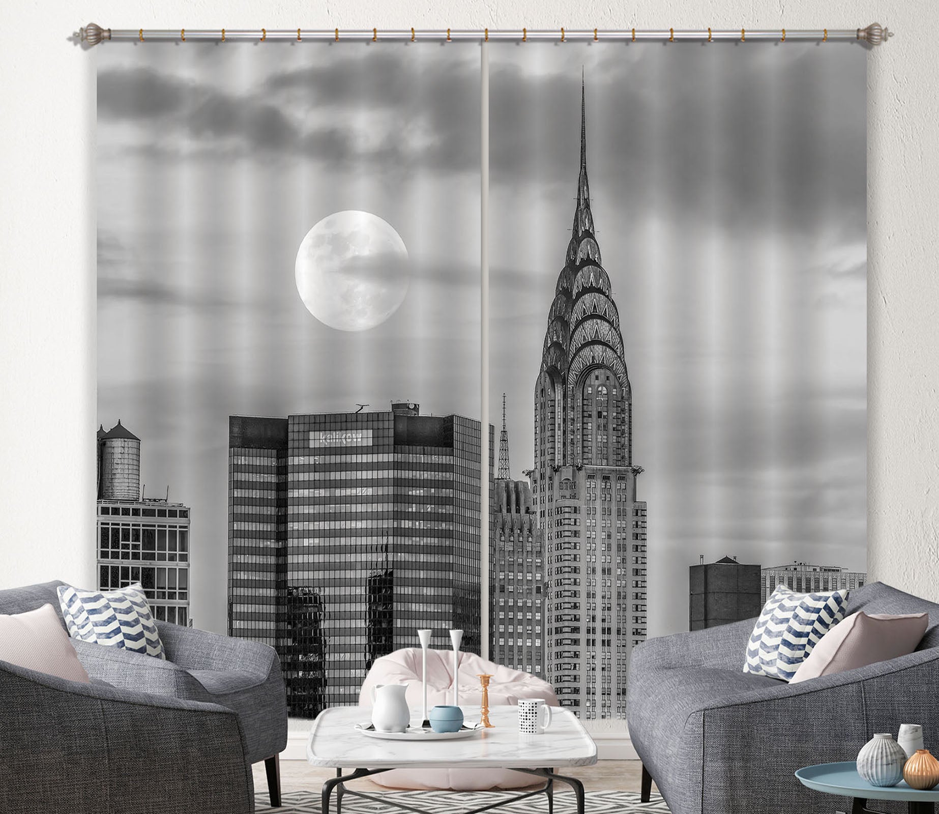 3D Grey Building 6321 Assaf Frank Curtain Curtains Drapes