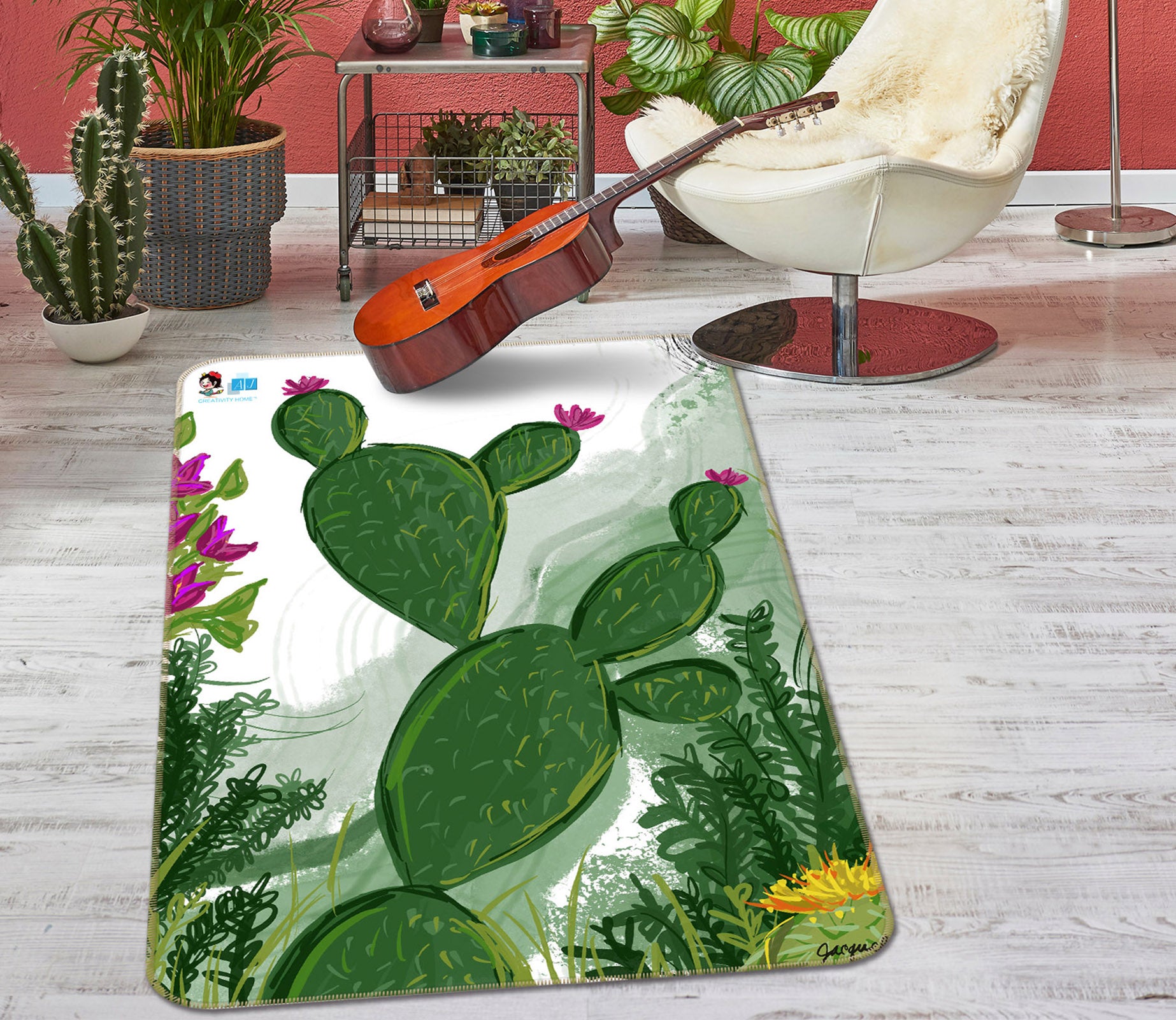 3D Green Cactus 8213 Jacqueline Reynoso Rug Non Slip Rug Mat