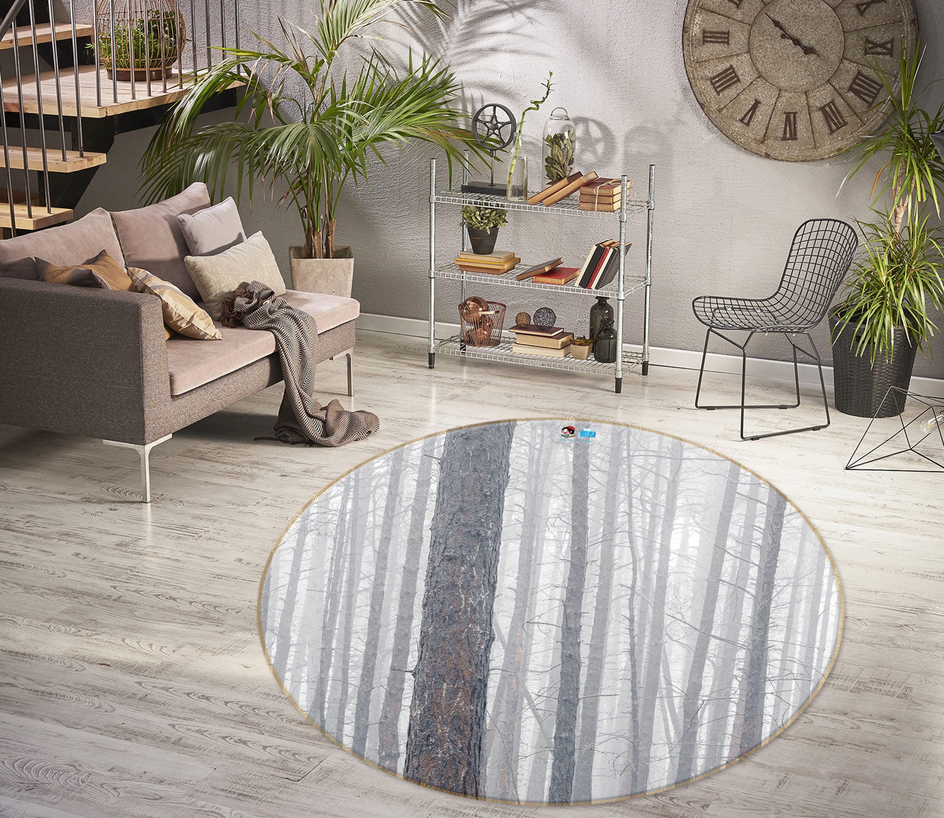 3D Trees Wood 7588 Assaf Frank Rug Round Non Slip Rug Mat