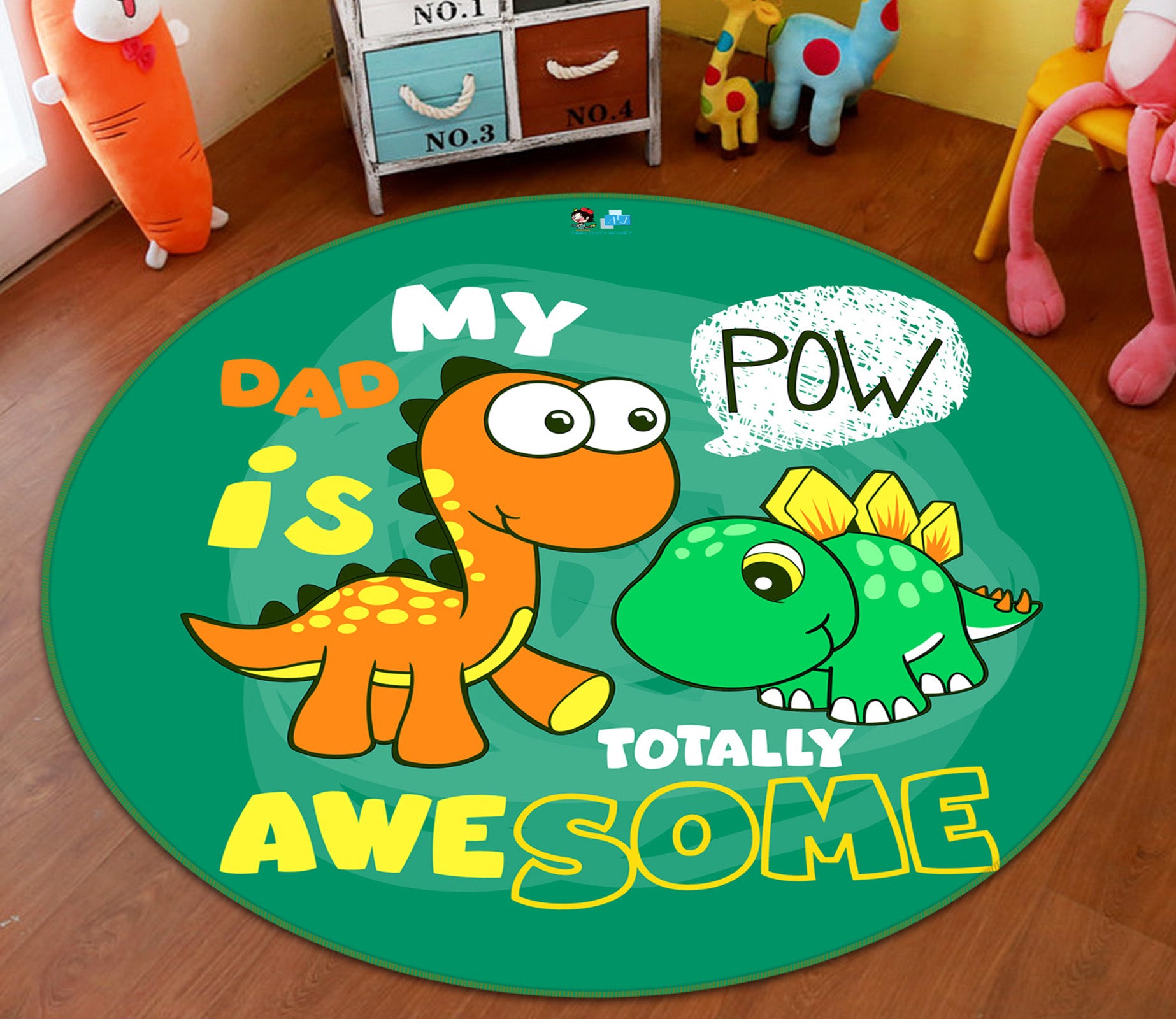 3D Cartoon Dinosaur 74211 Round Non Slip Rug Mat