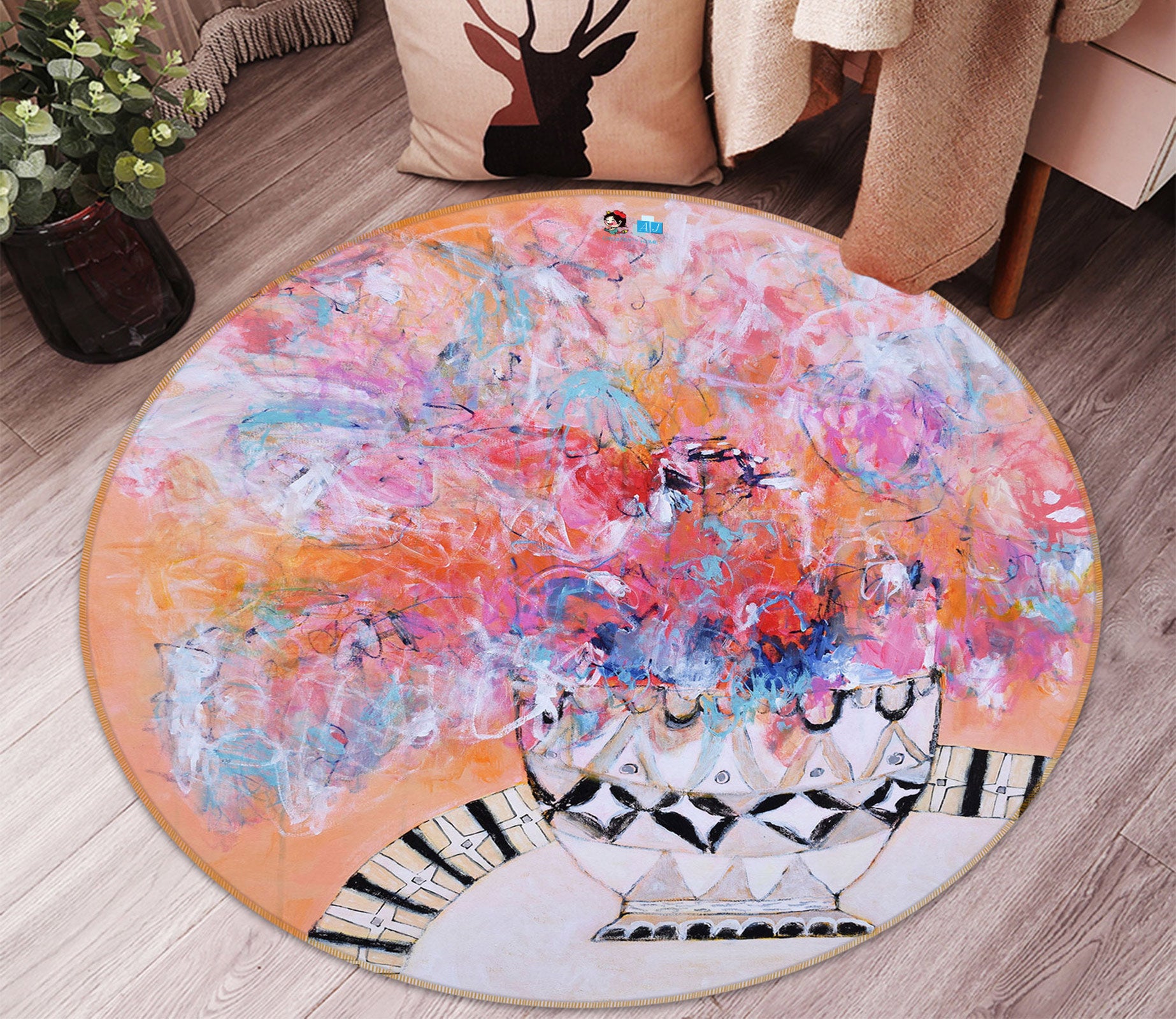 3D Cup Flower 1386 Misako Chida Rug Round Non Slip Rug Mat