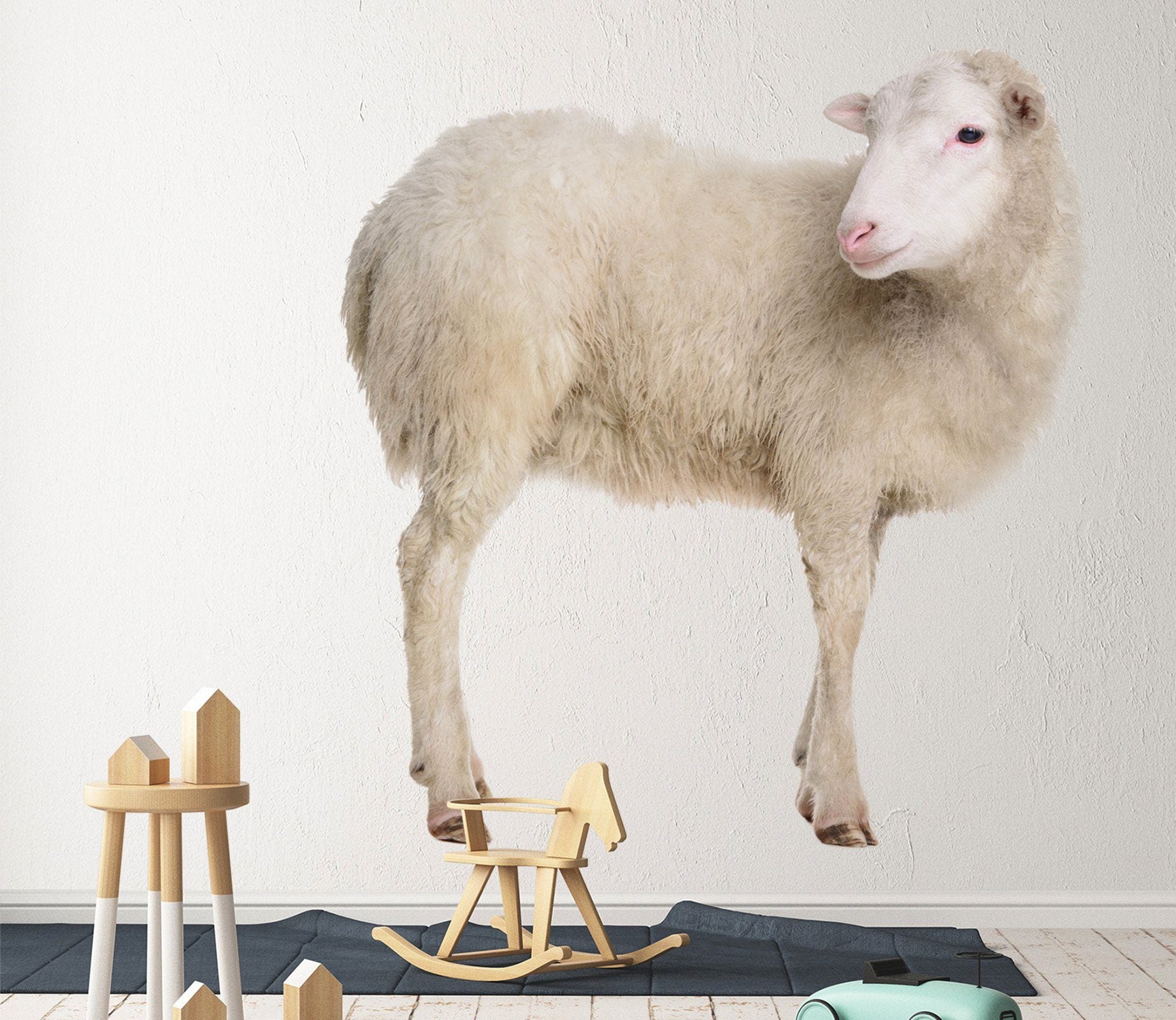 3D Sheep Turning Head 099 Animals Wall Stickers Wallpaper AJ Wallpaper 