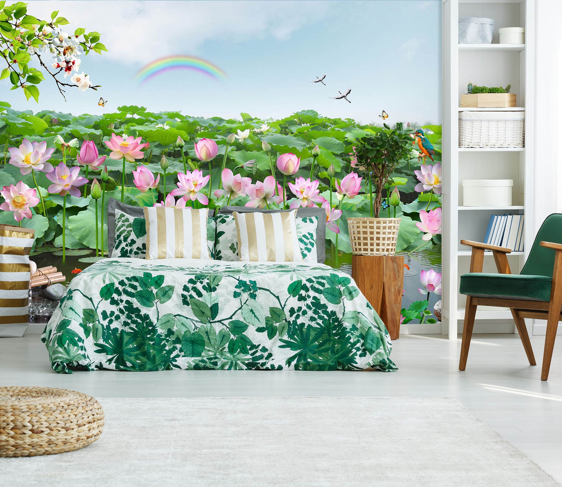 3D Lotus Pond 1589 Wall Murals