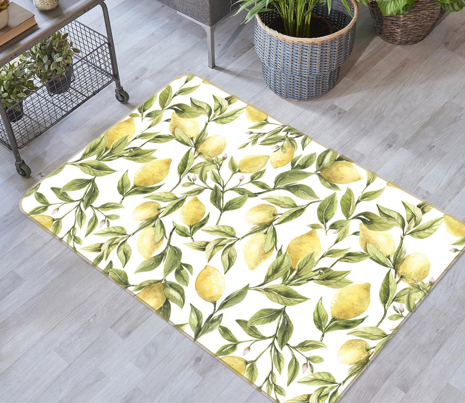 3D Lemon Leaves 089 Uta Naumann Rug Non Slip Rug Mat