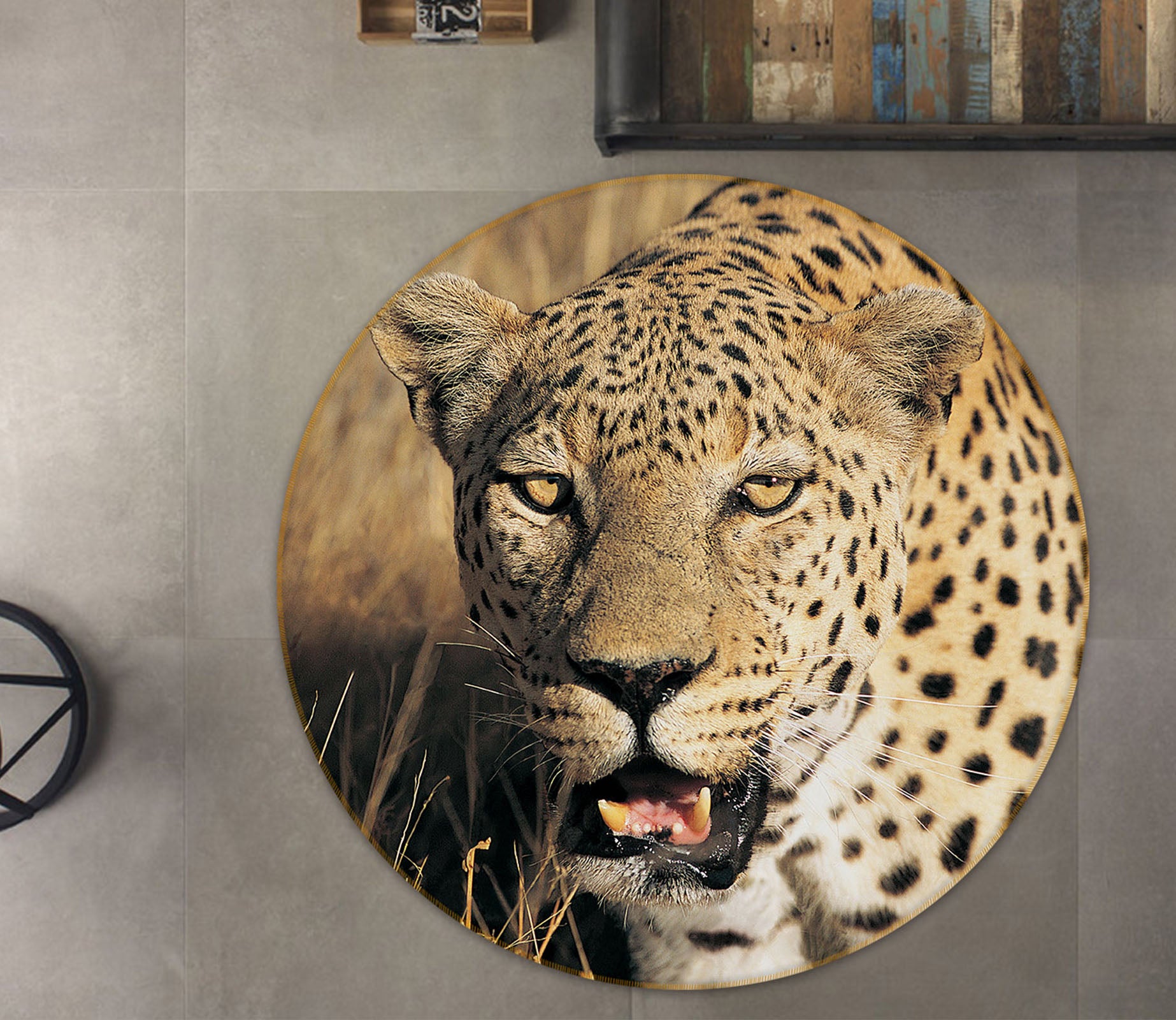 3D Leopard 37150 Animal Round Non Slip Rug Mat