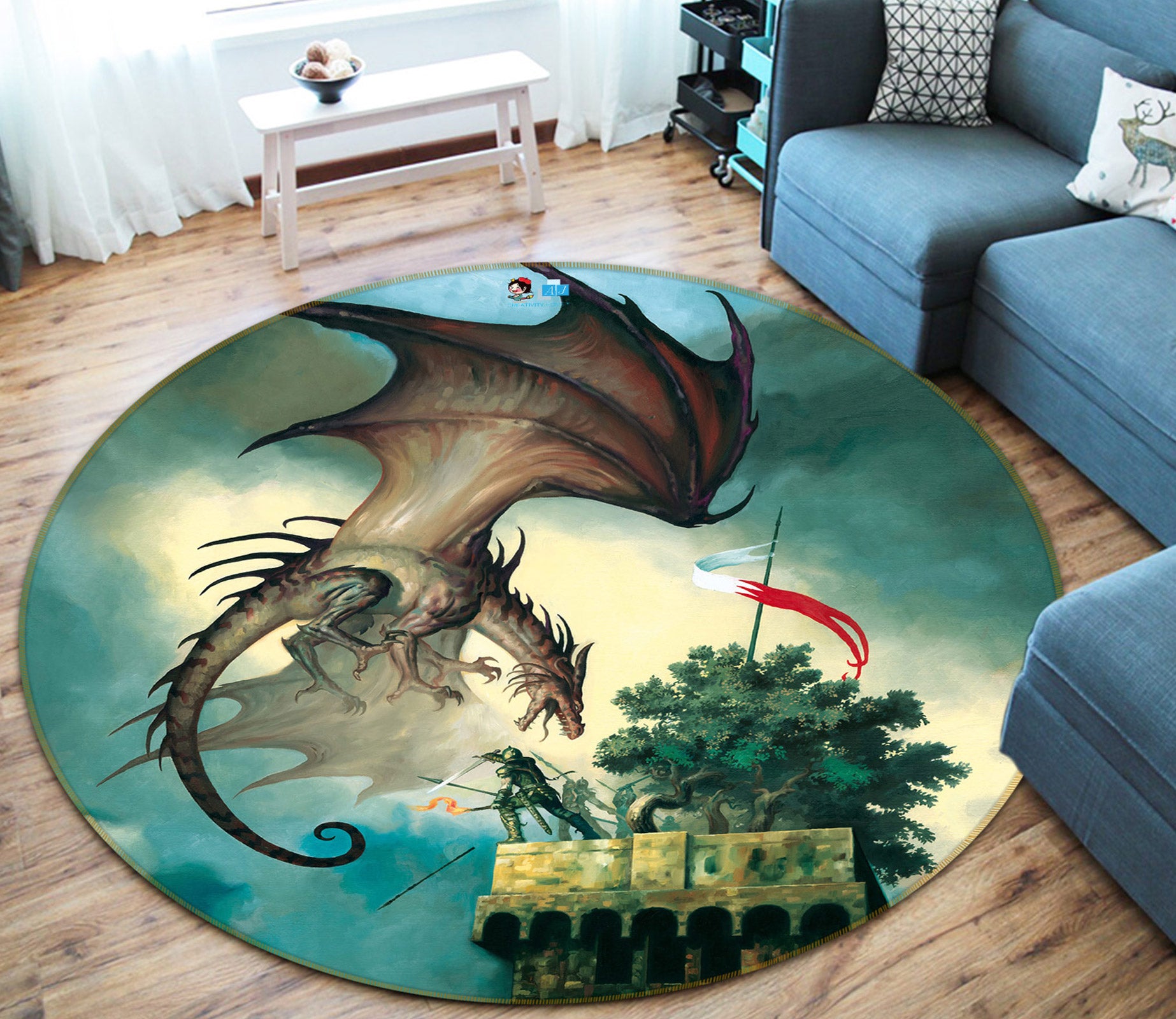 3D Roof Tree Dragon 6097 Ciruelo Rug Round Non Slip Rug Mat