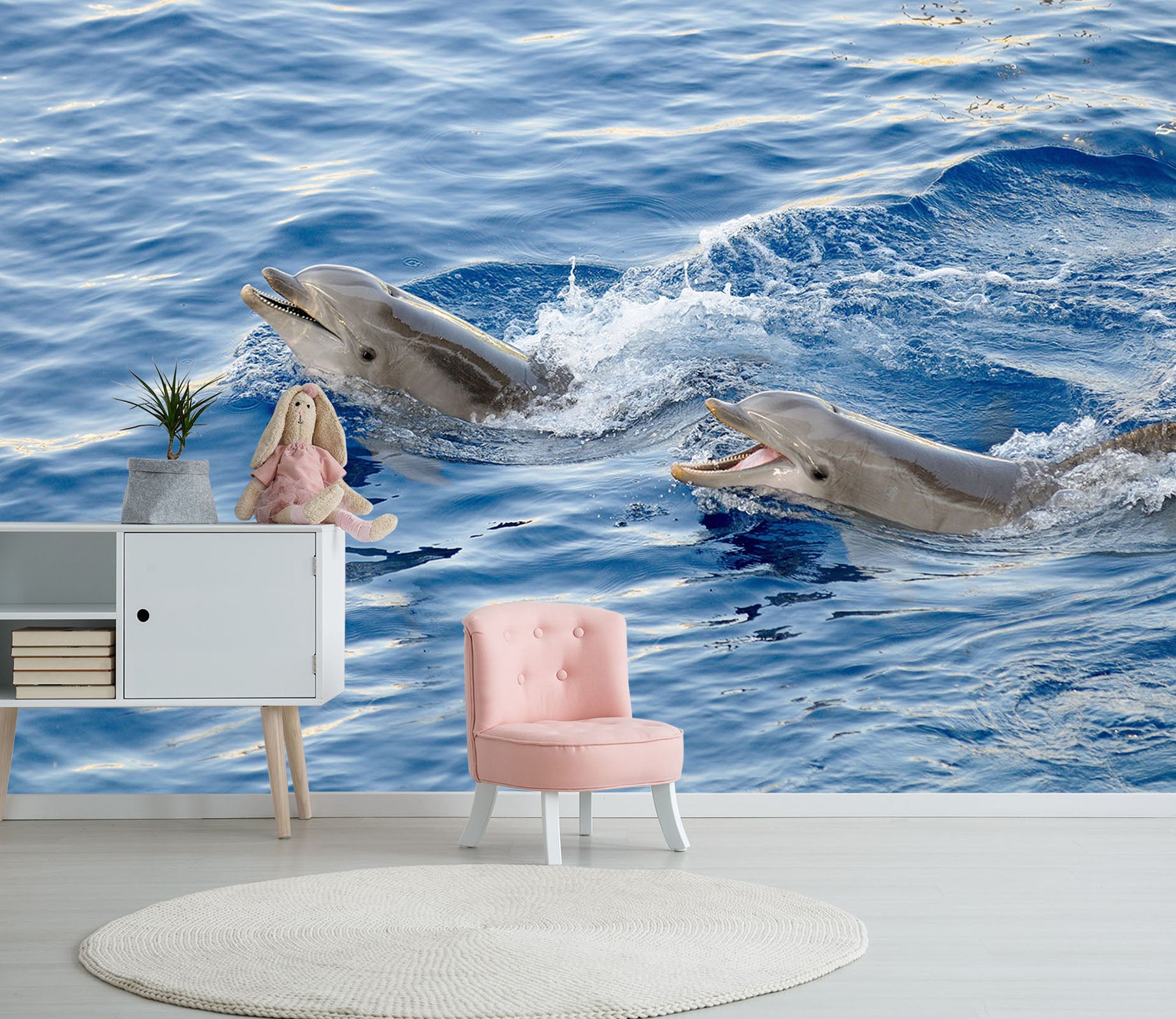 3D Smiling Angel Dolphin 115 Wall Murals