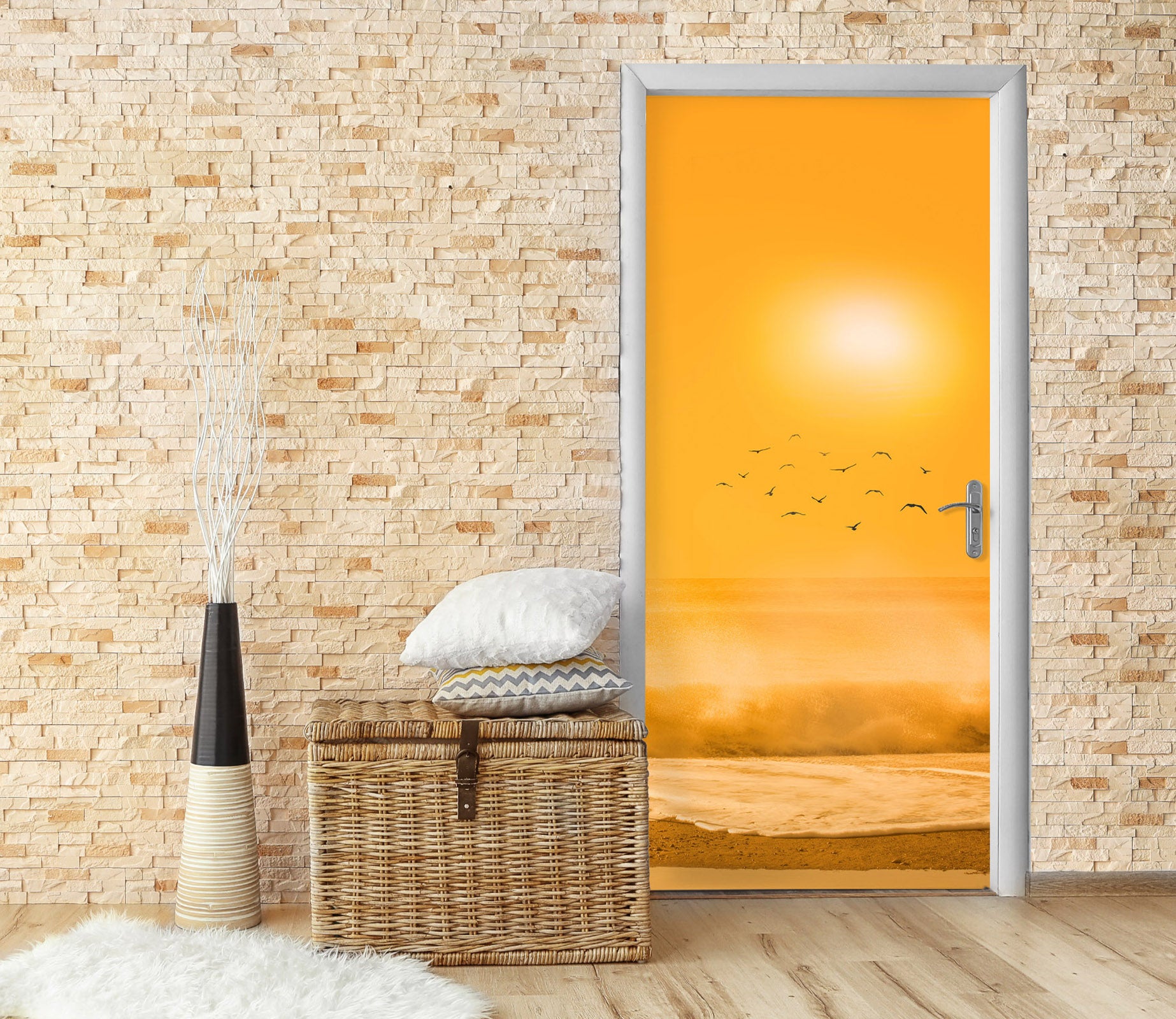 3D Yellow Sky Beach 11967 Marco Carmassi Door Mural