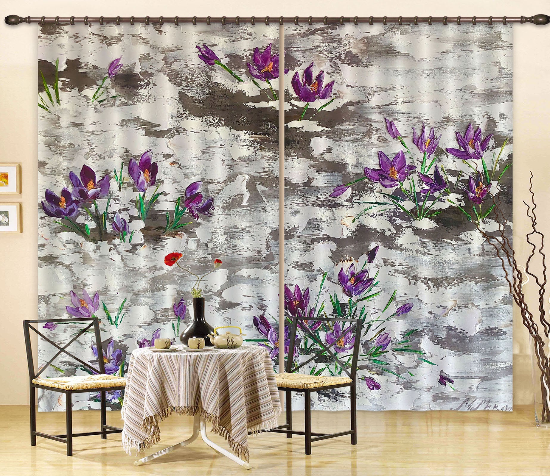 3D Purple Painted Flowers 2323 Skromova Marina Curtain Curtains Drapes