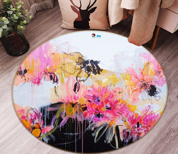 3D Pink Flower 1347 Misako Chida Rug Round Non Slip Rug Mat