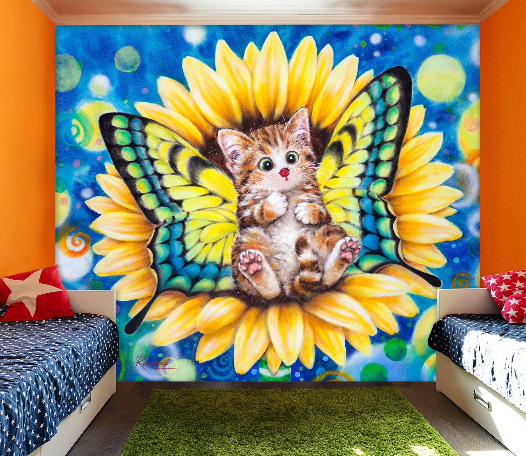 3D Butterfly Cat 5437 Kayomi Harai Wall Mural Wall Murals