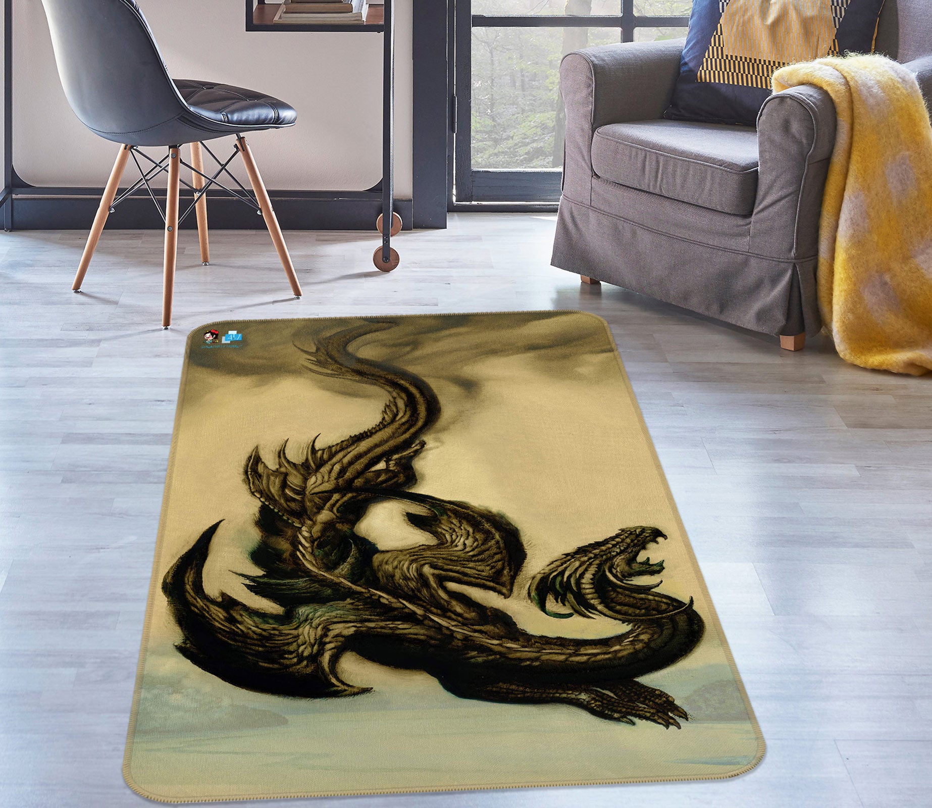 3D Black Dragon 6034 Ciruelo Rug Non Slip Rug Mat