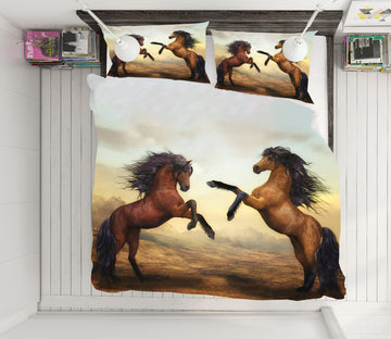 3D Two Horses 19239 Bed Pillowcases Quilt