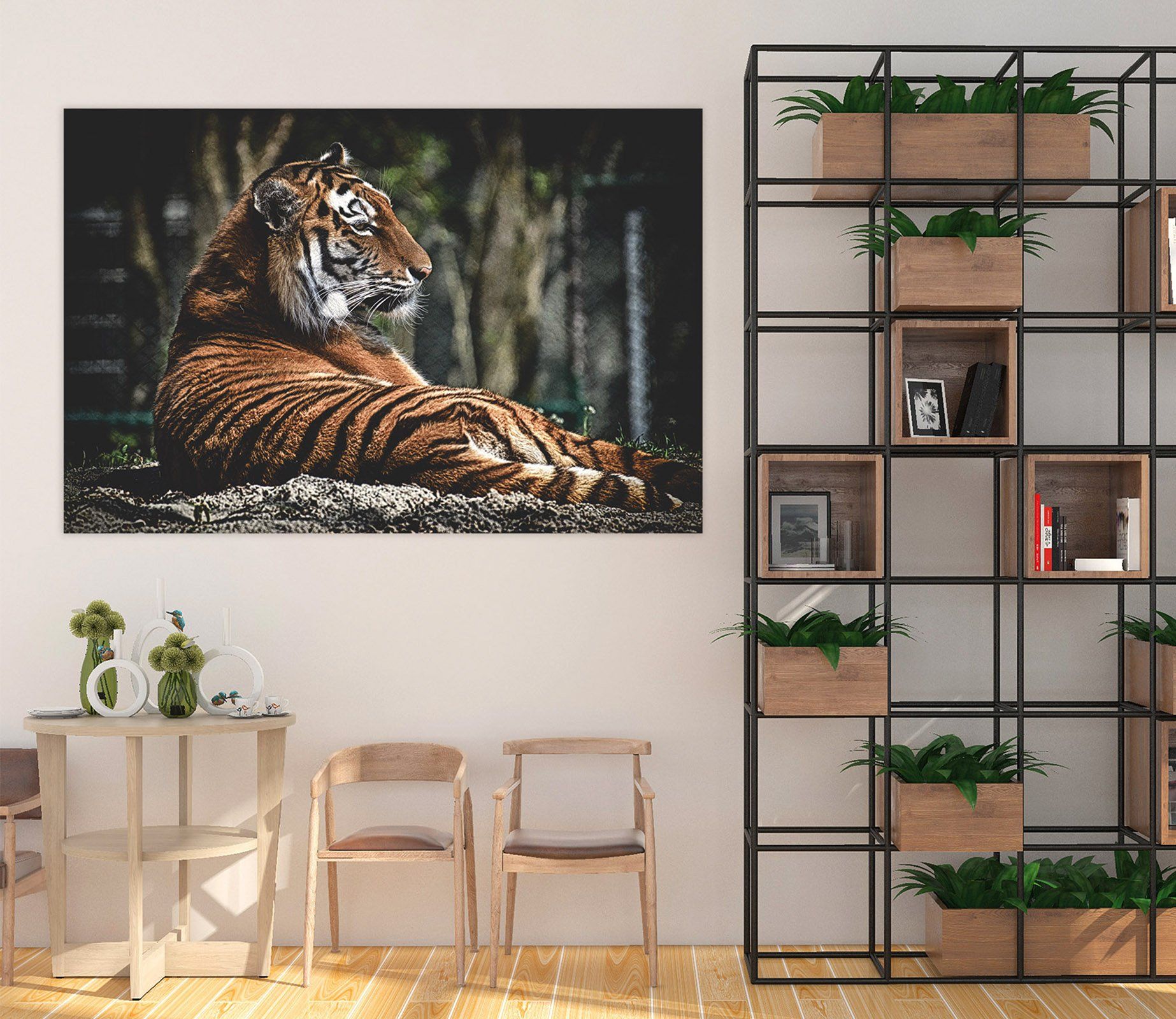 3D Tiger Squatting On The Stone 128 Animal Wall Stickers Wallpaper AJ Wallpaper 2 