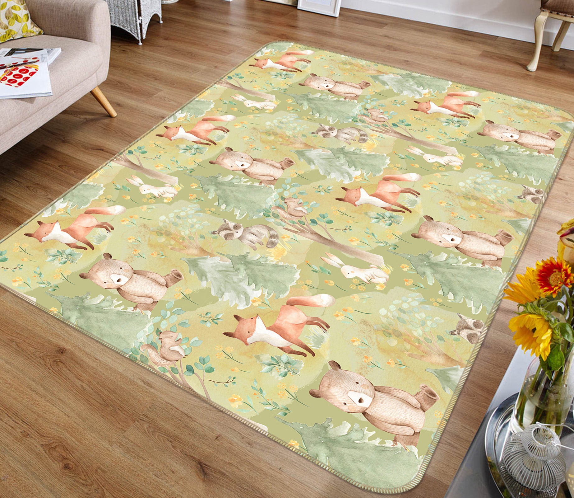 3D Bear Tree 032 Uta Naumann Rug Non Slip Rug Mat