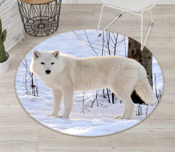 3D Snowfield White Wolf 38053 Animal Round Non Slip Rug Mat