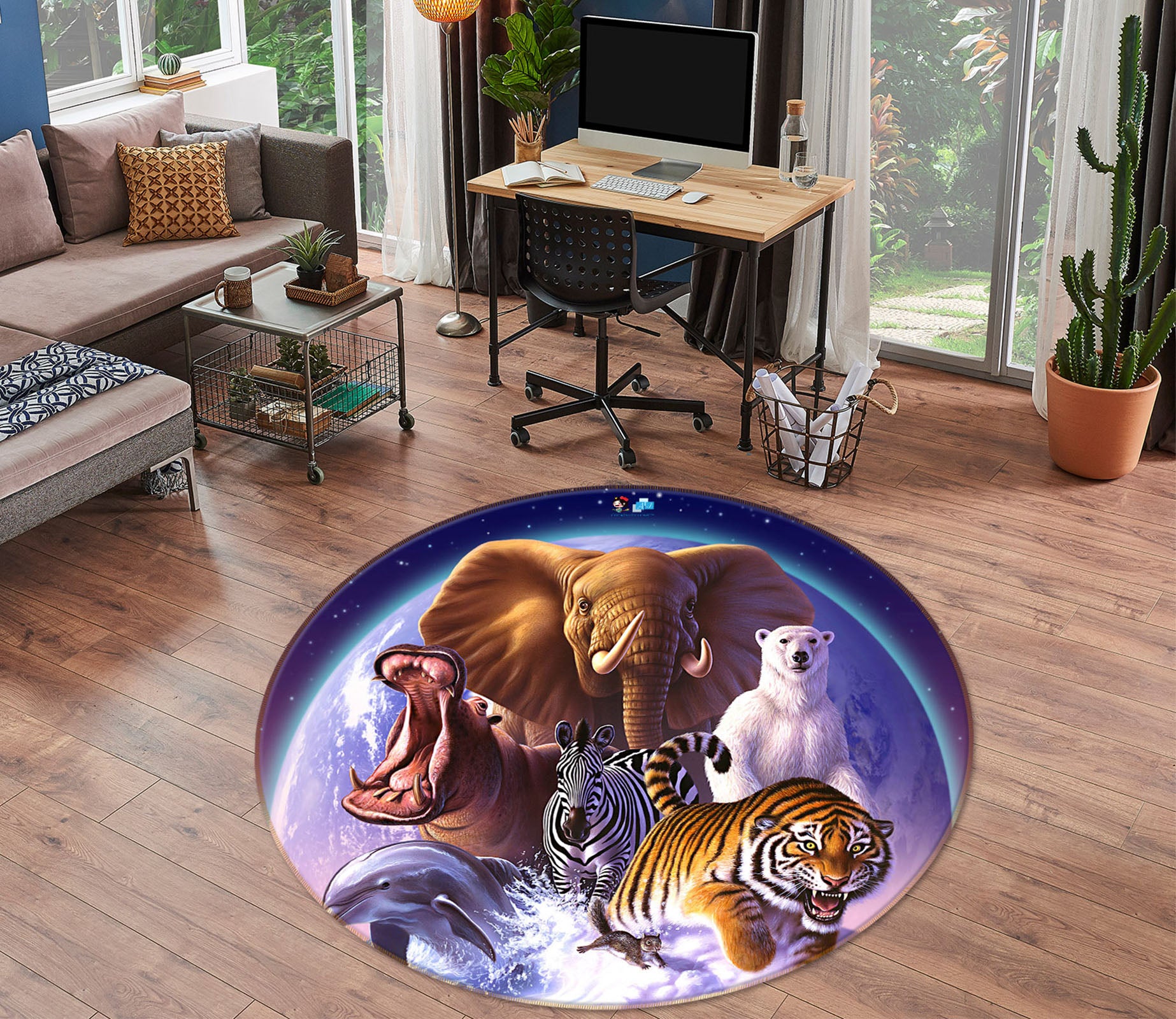 3D Animals 83150 Jerry LoFaro Rug Round Non Slip Rug Mat