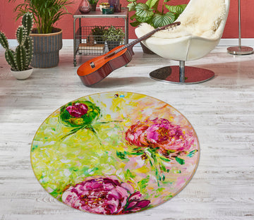 3D Pink Flower 869 Skromova Marina Rug Round Non Slip Rug Mat