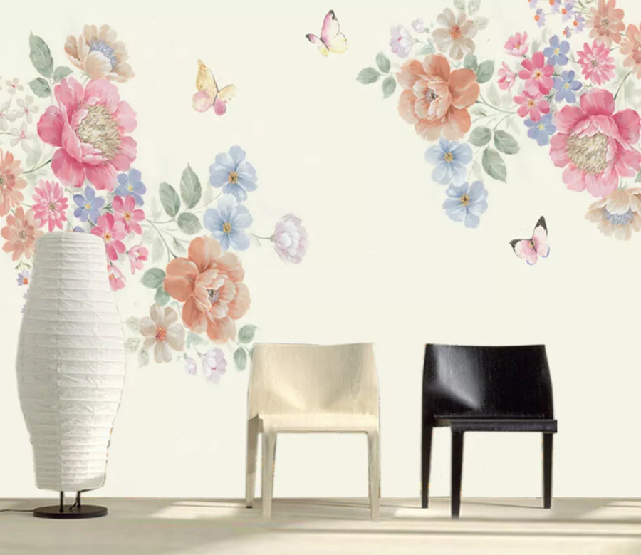 3D Color Peony Butterfly WC1437 Wall Murals