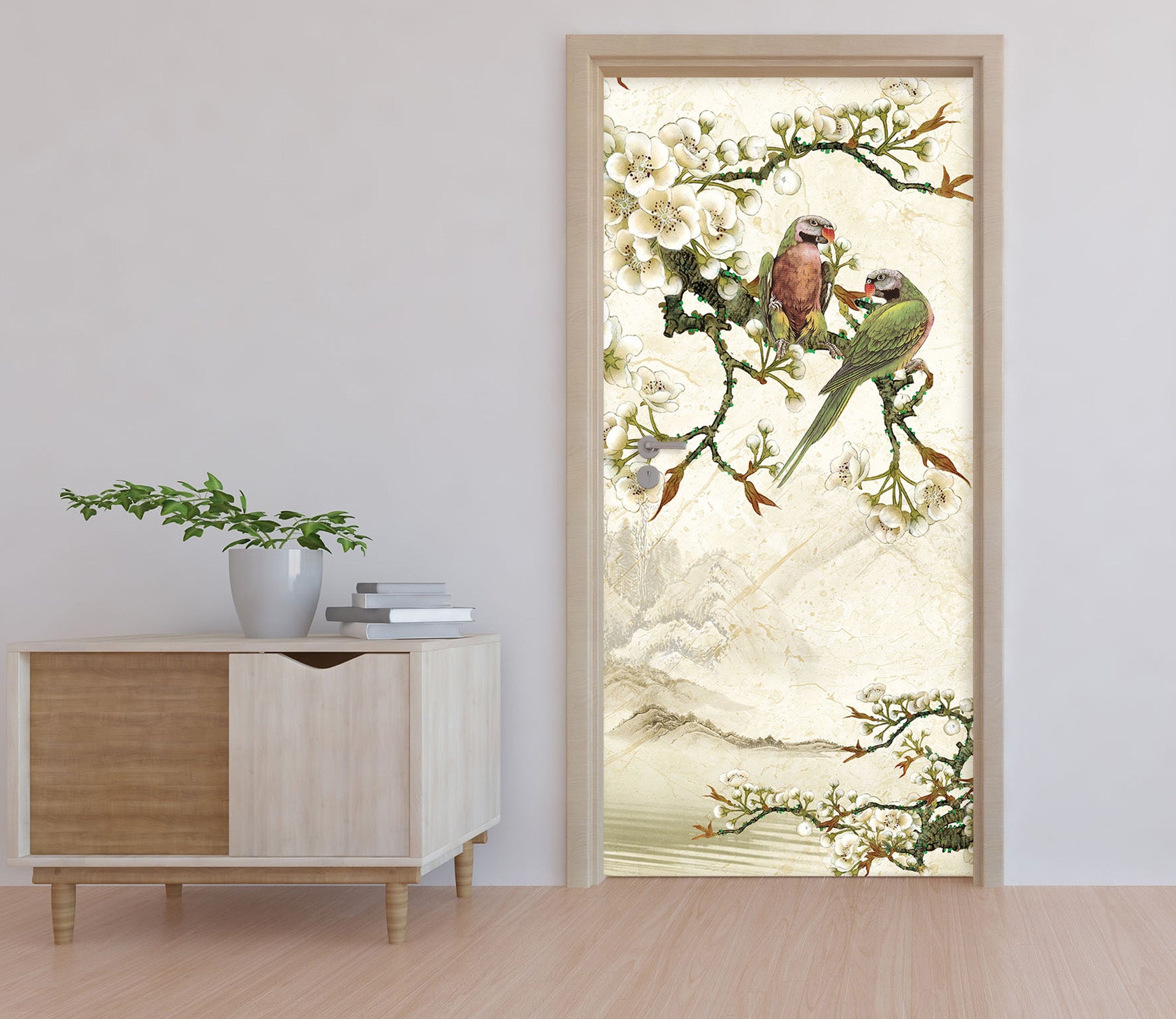 3D Flower Branch Bird 21190 Door Mural