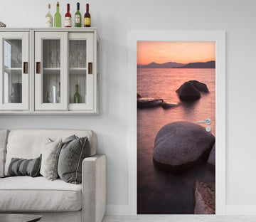 3D Sunset Sea Stones 122 Door Mural