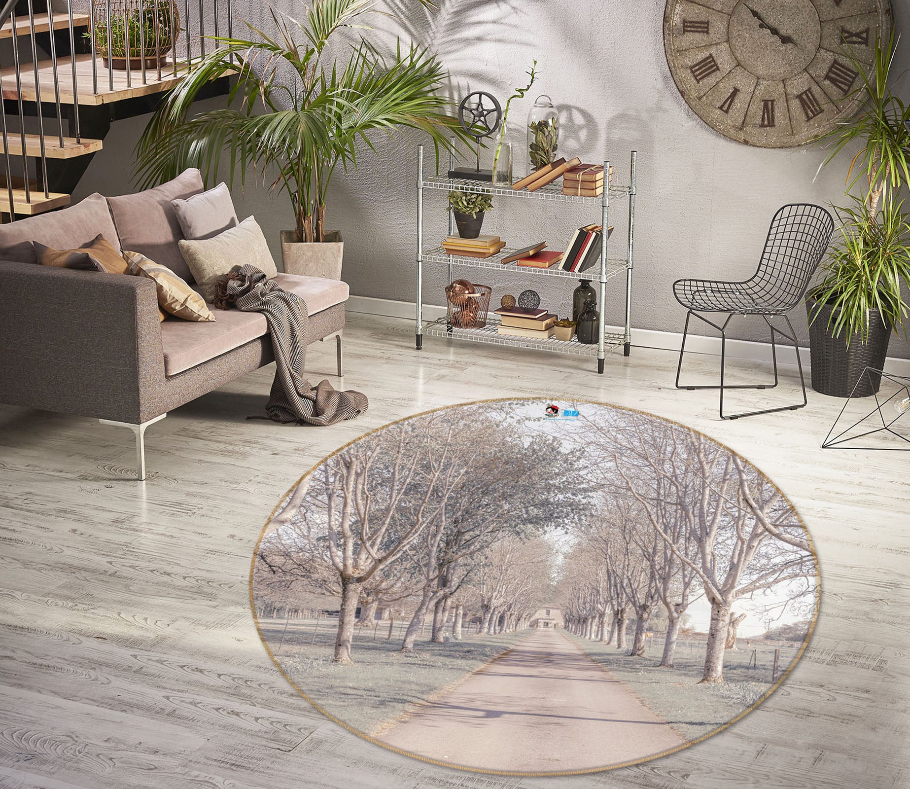 3D White Woods 7399 Assaf Frank Rug Round Non Slip Rug Mat