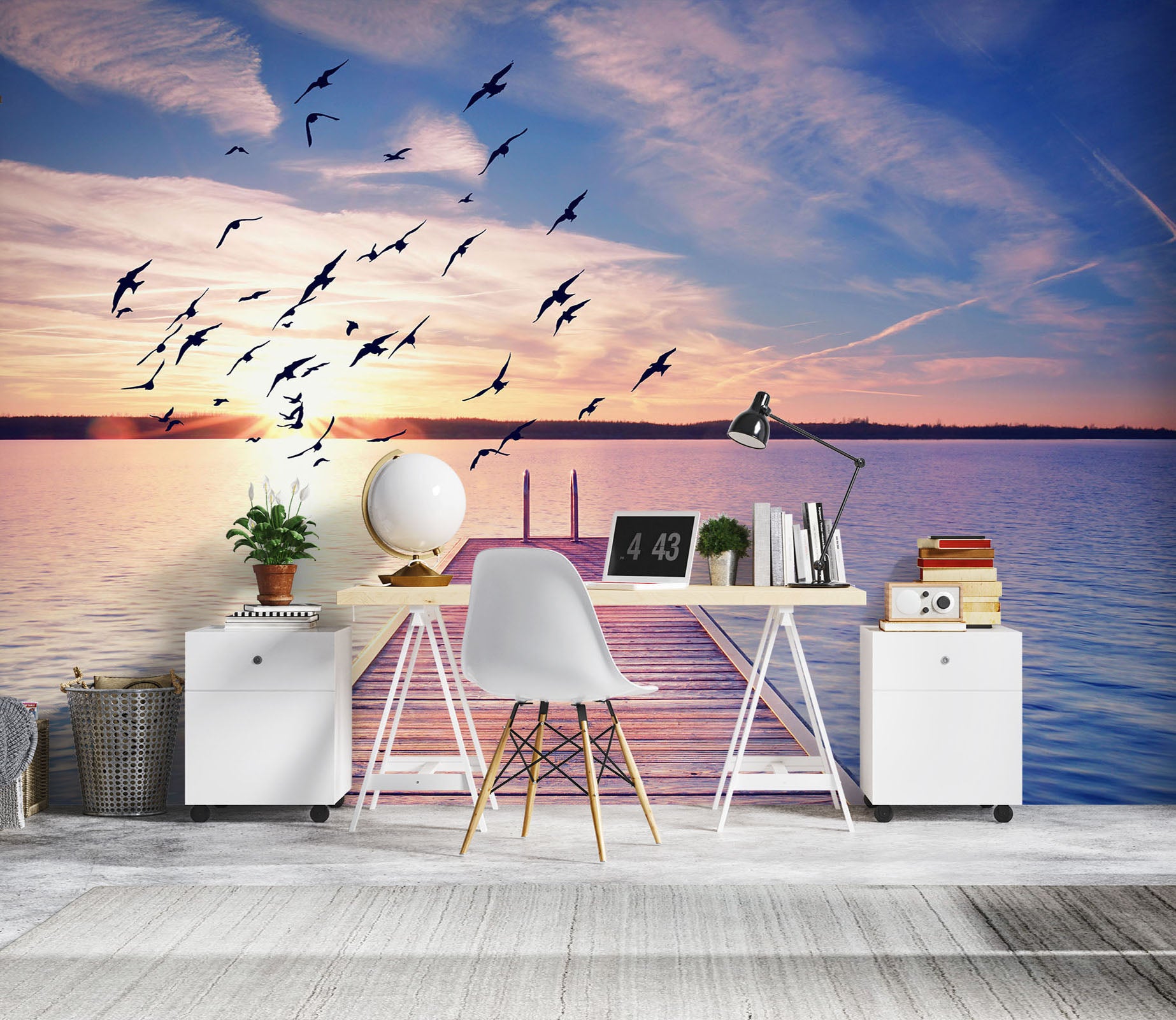 3D Dock Seagull 1089 Wall Murals