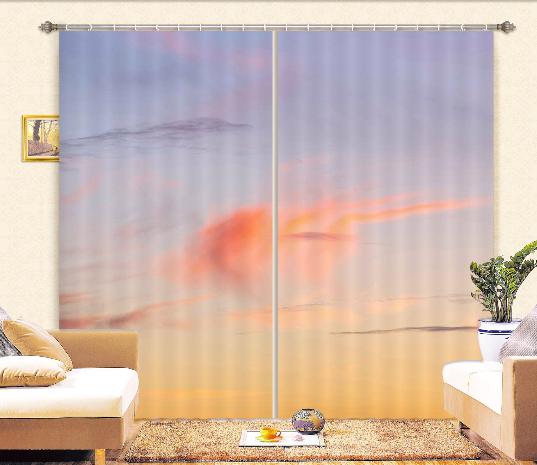 3D Clouds Sunset 6407 Assaf Frank Curtain Curtains Drapes