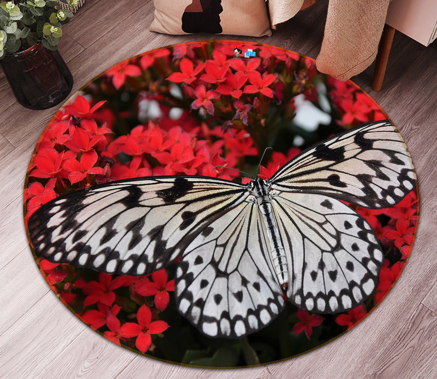 3D Butterfly 81281 Animal Round Non Slip Rug Mat