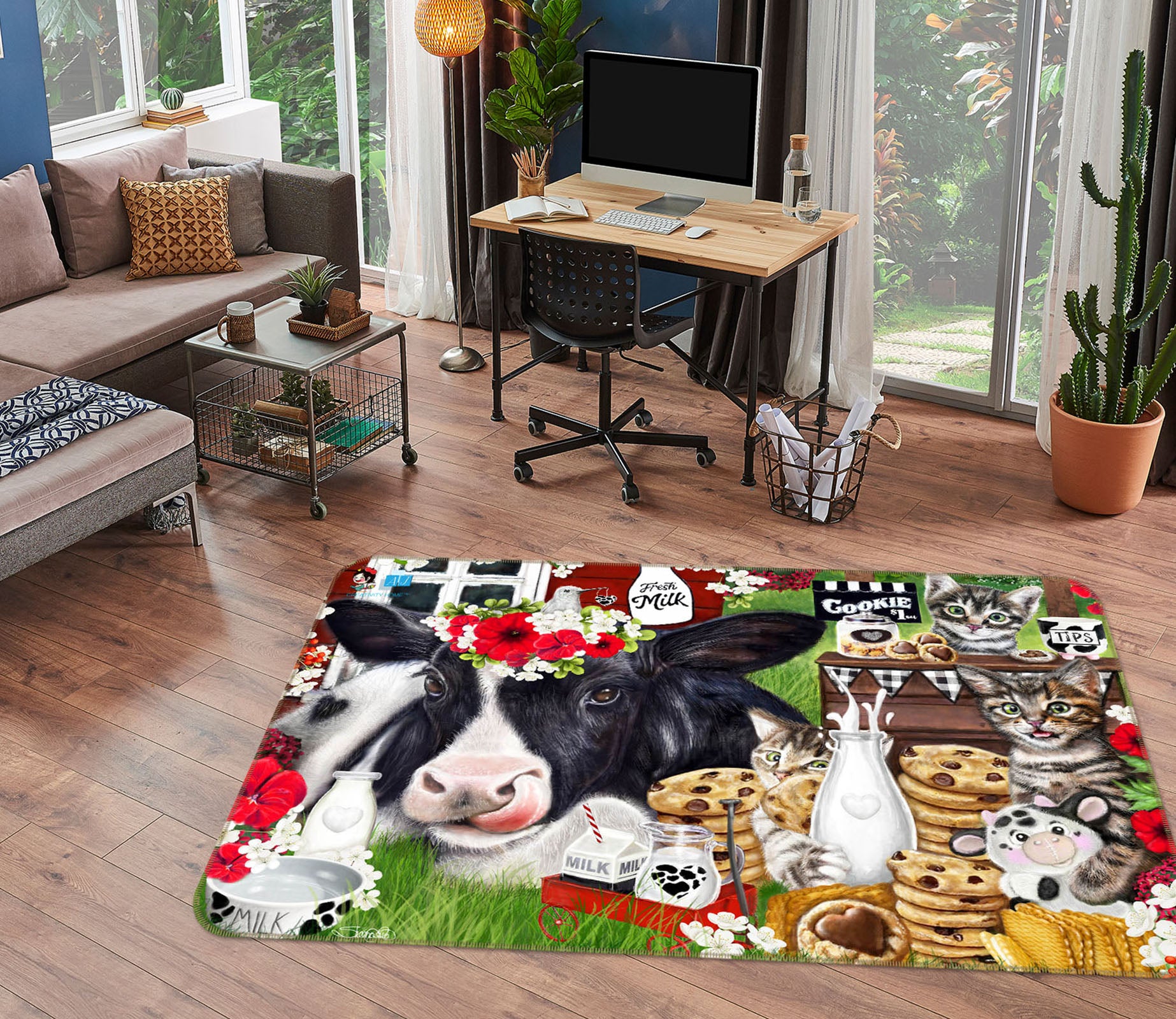 3D Wreath Cow 8503 Sheena Pike Rug Non Slip Rug Mat