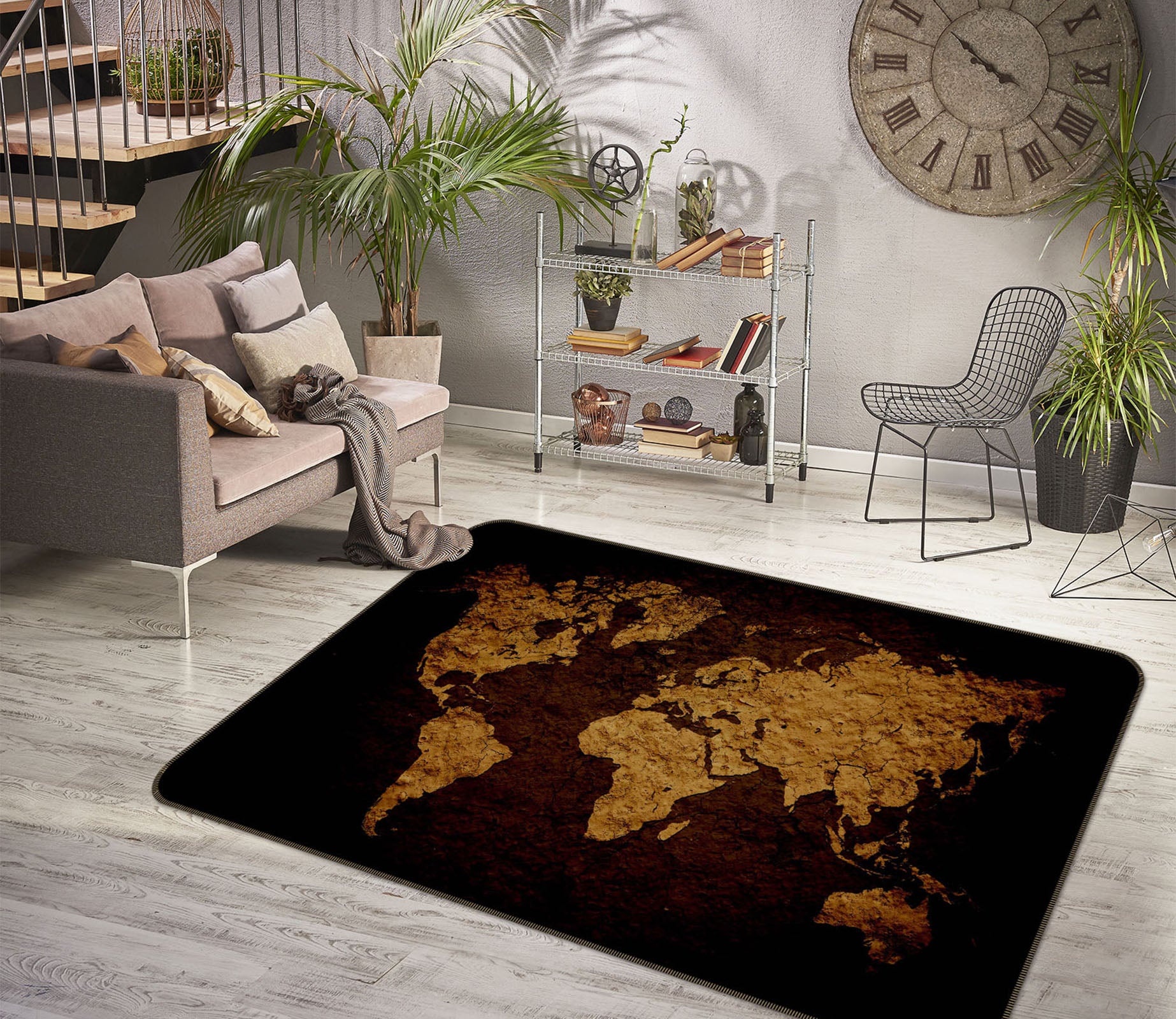 3D Golden Mountains 237 World Map Non Slip Rug Mat