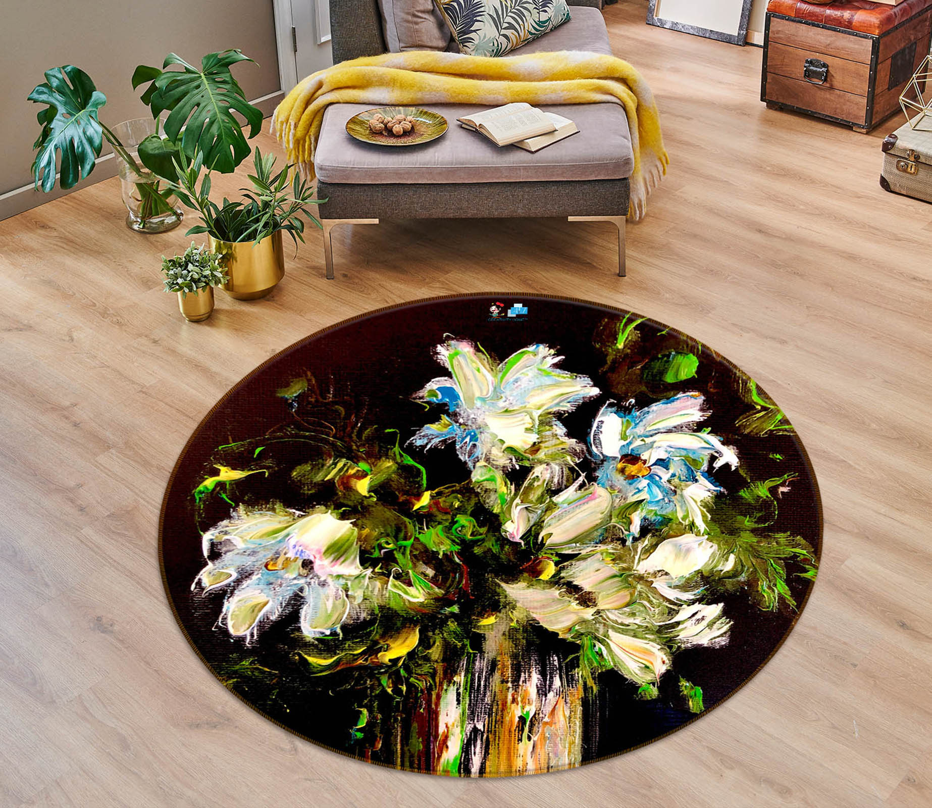 3D Painted Bouquet 883 Skromova Marina Rug Round Non Slip Rug Mat