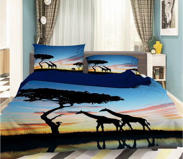 3D Black Giraffe Tree 042 Bed Pillowcases Quilt