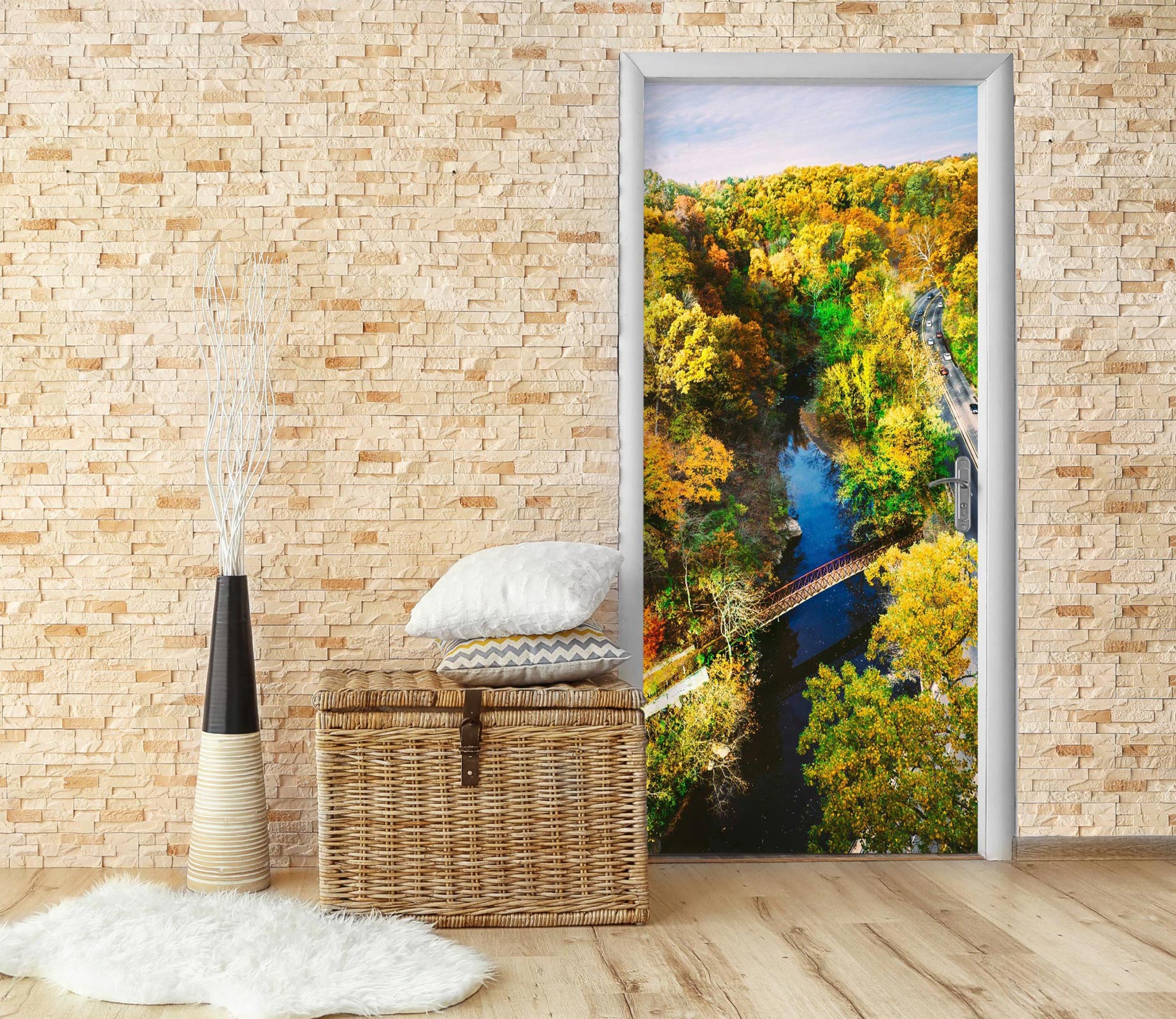 3D Yellow Forest 248 Door Mural