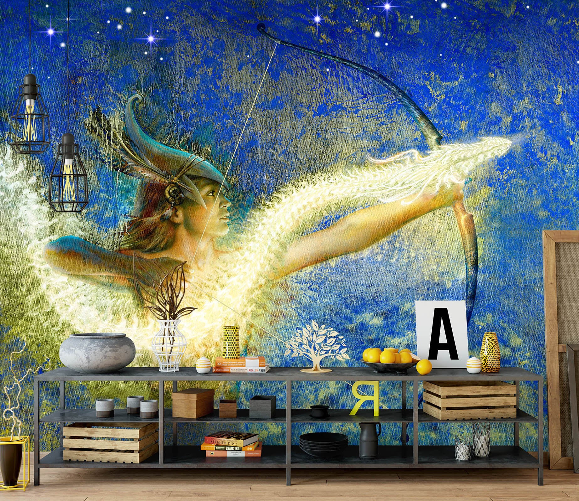 3D Golden Light Dragon Arrow 7082 Ciruelo Wall Mural Wall Murals