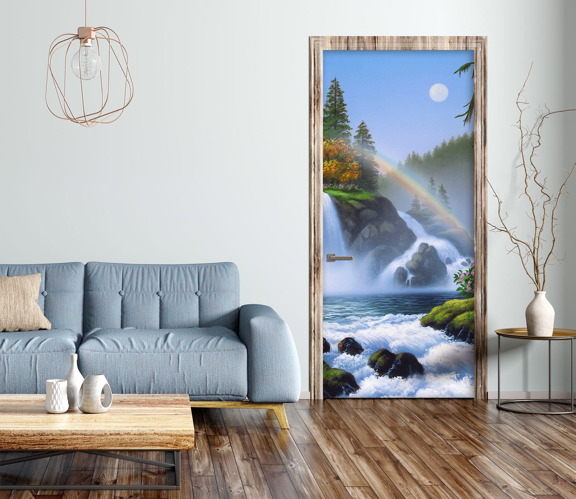 3D Waterfall Rainbow 112160 Jerry LoFaro Door Mural