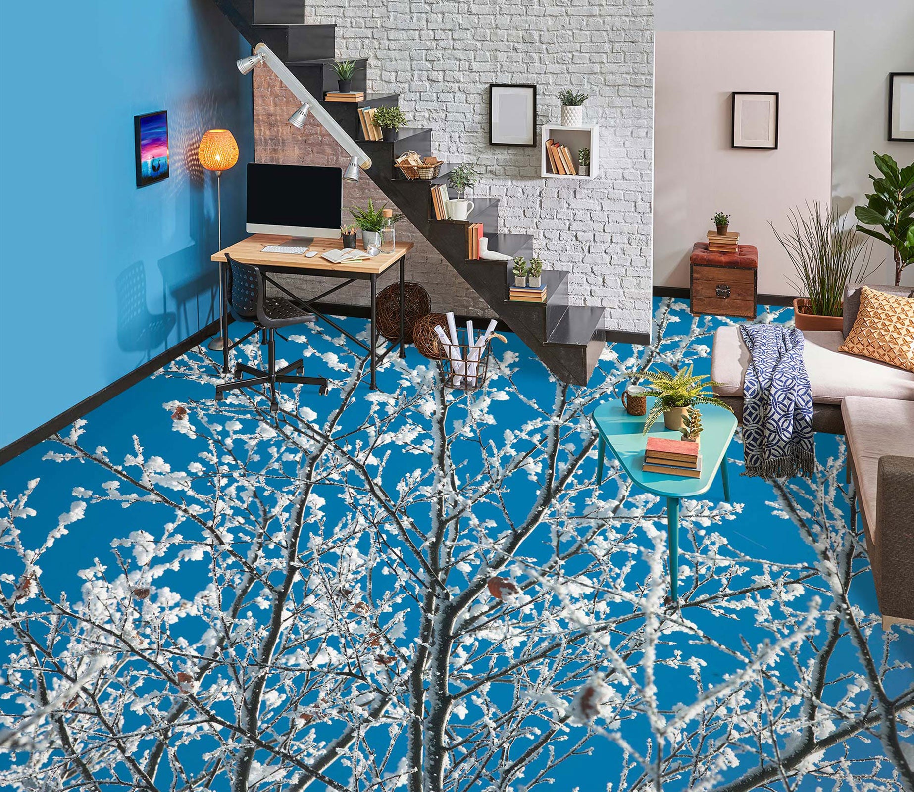 3D Snow Tree 9861 Assaf Frank Floor Mural