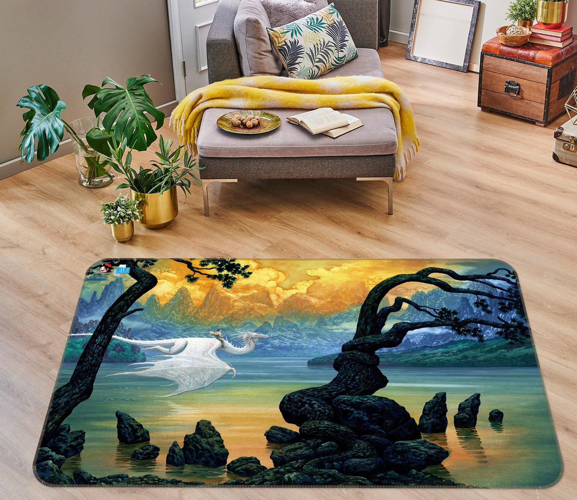 3D Landscape Stone Dragon 5157 Ciruelo Rug Non Slip Rug Mat