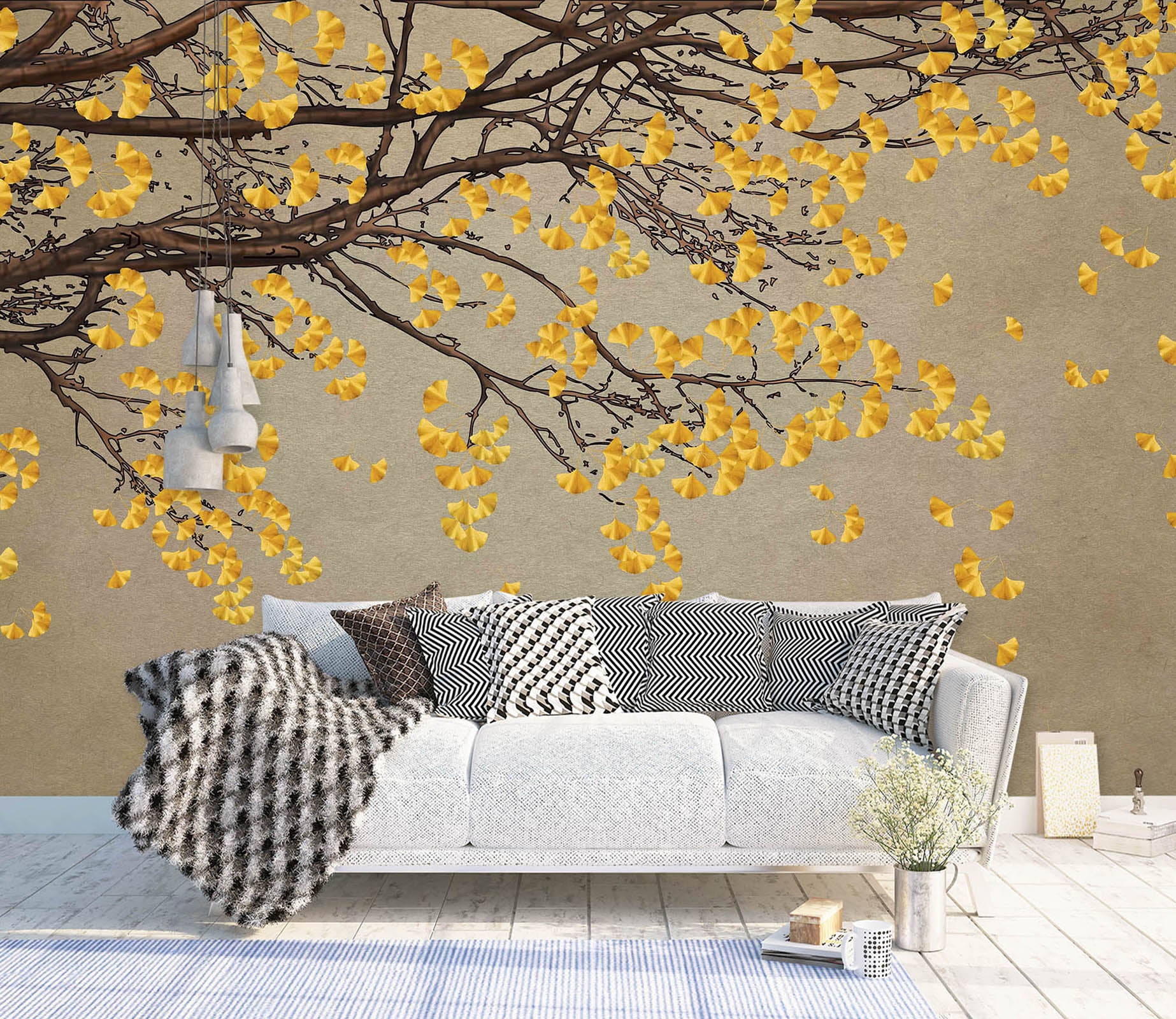 3D Golden Leaves 1457 Wall Murals