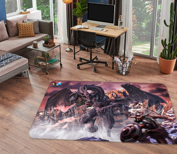 3D Warrior Dragon 4104 Tom Wood Rug Non Slip Rug Mat