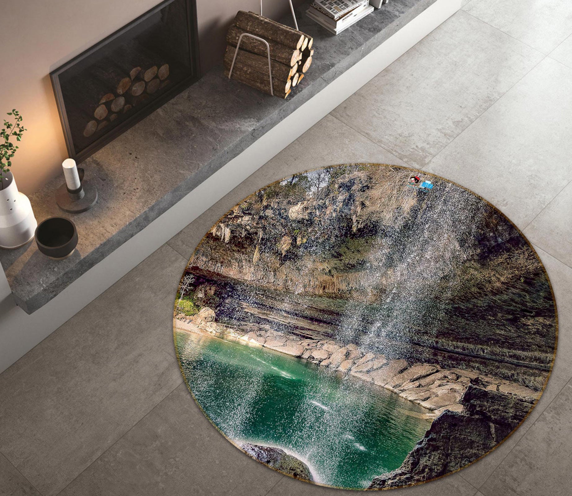 3D Waterfall Lake 5020 Beth Sheridan Rug Round Non Slip Rug Mat