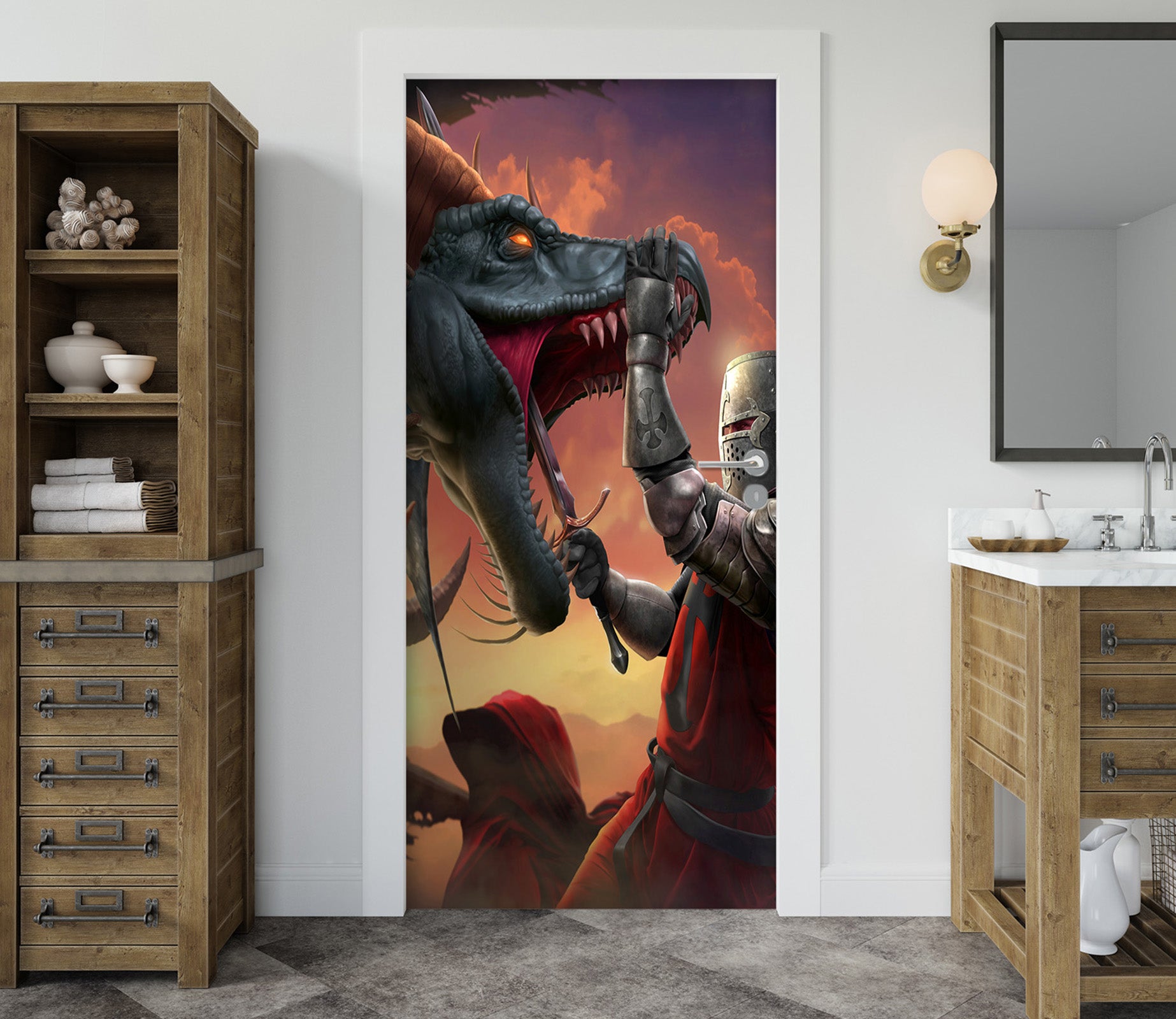 3D Dragon Warrior 608 Tom Wood Door Mural