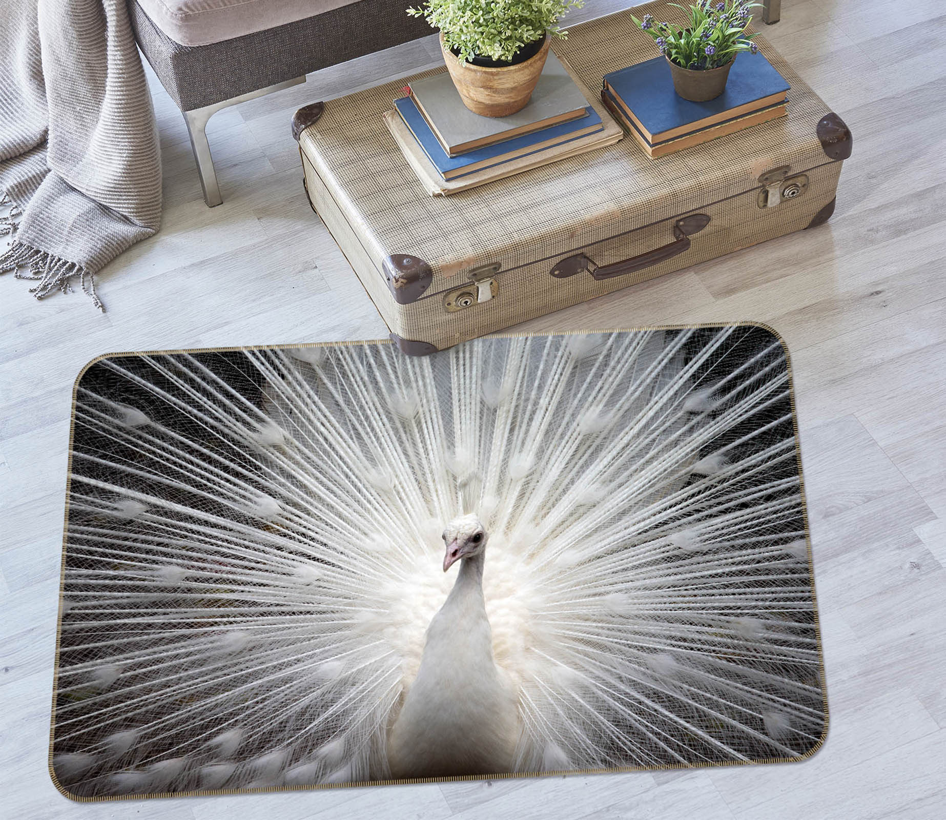 3D White Peacock 68194 Animal Non Slip Rug Mat