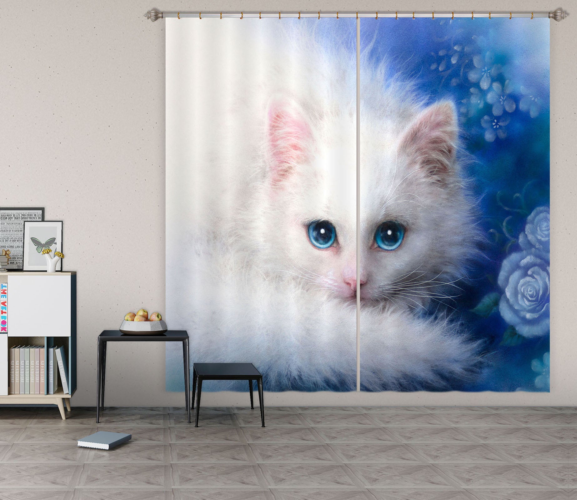 3D White Cat 9083 Kayomi Harai Curtain Curtains Drapes