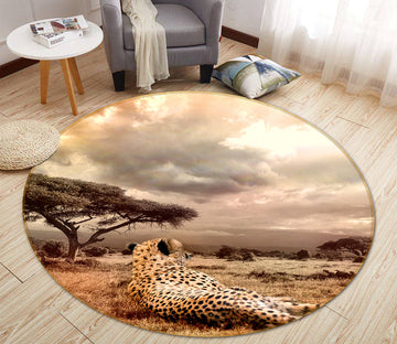 3D Tree Leopard 82203 Animal Round Non Slip Rug Mat