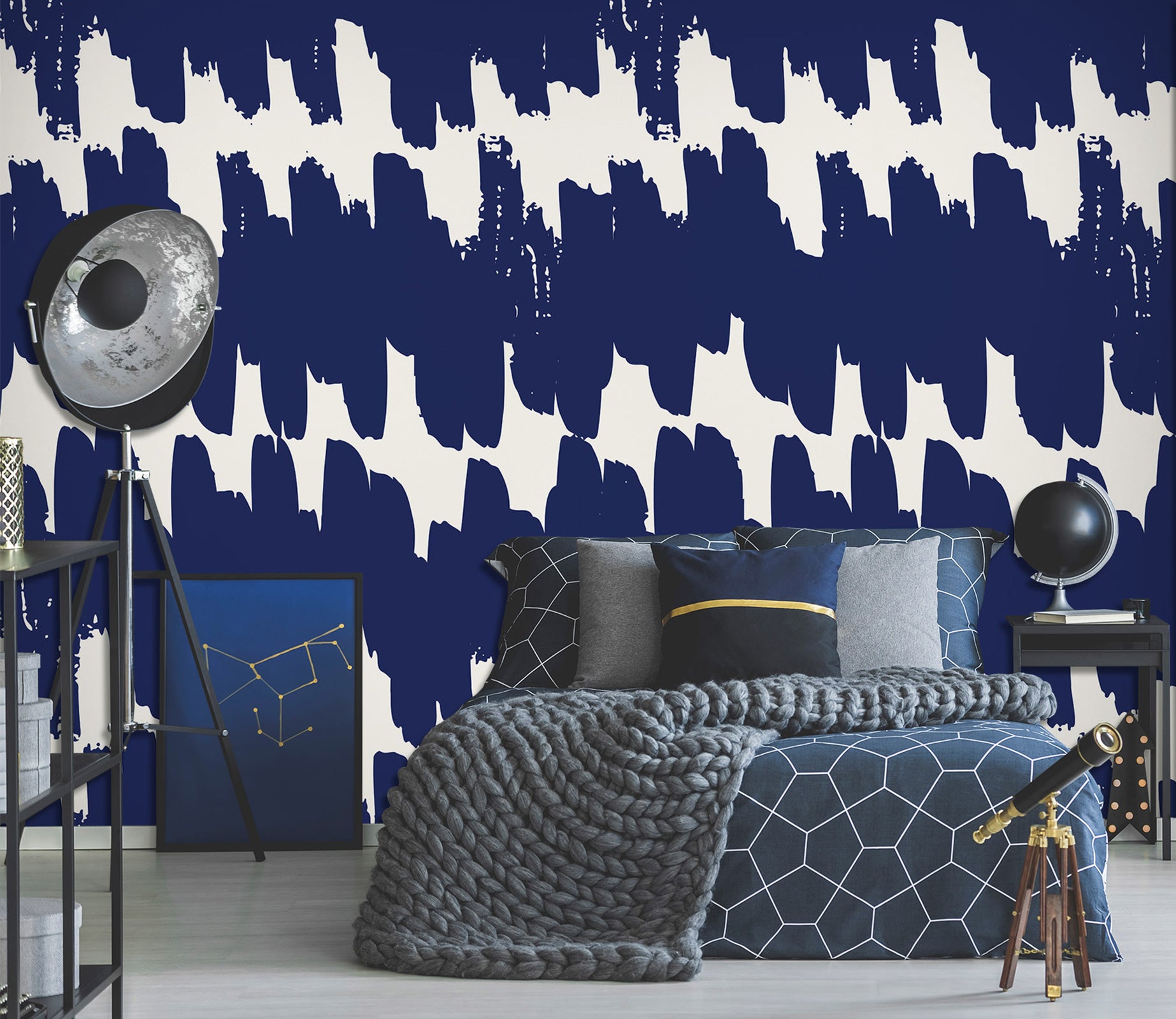 3D Navy Blue Line 120129 Kashmira Jayaprakash Wall Mural Wall Murals