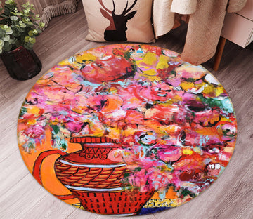 3D Red Vase Flowers 1389 Misako Chida Rug Round Non Slip Rug Mat