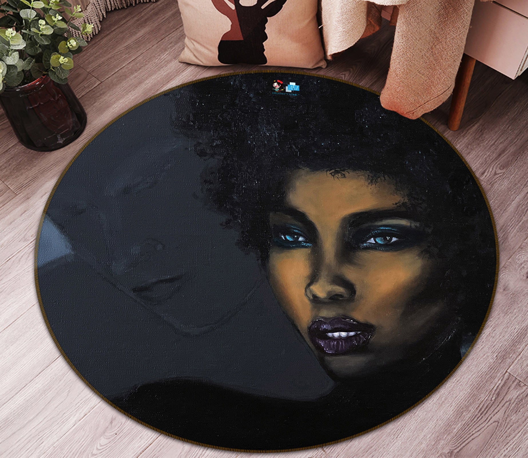 3D Black Woman 9737 Marina Zotova Rug Round Non Slip Rug Mat