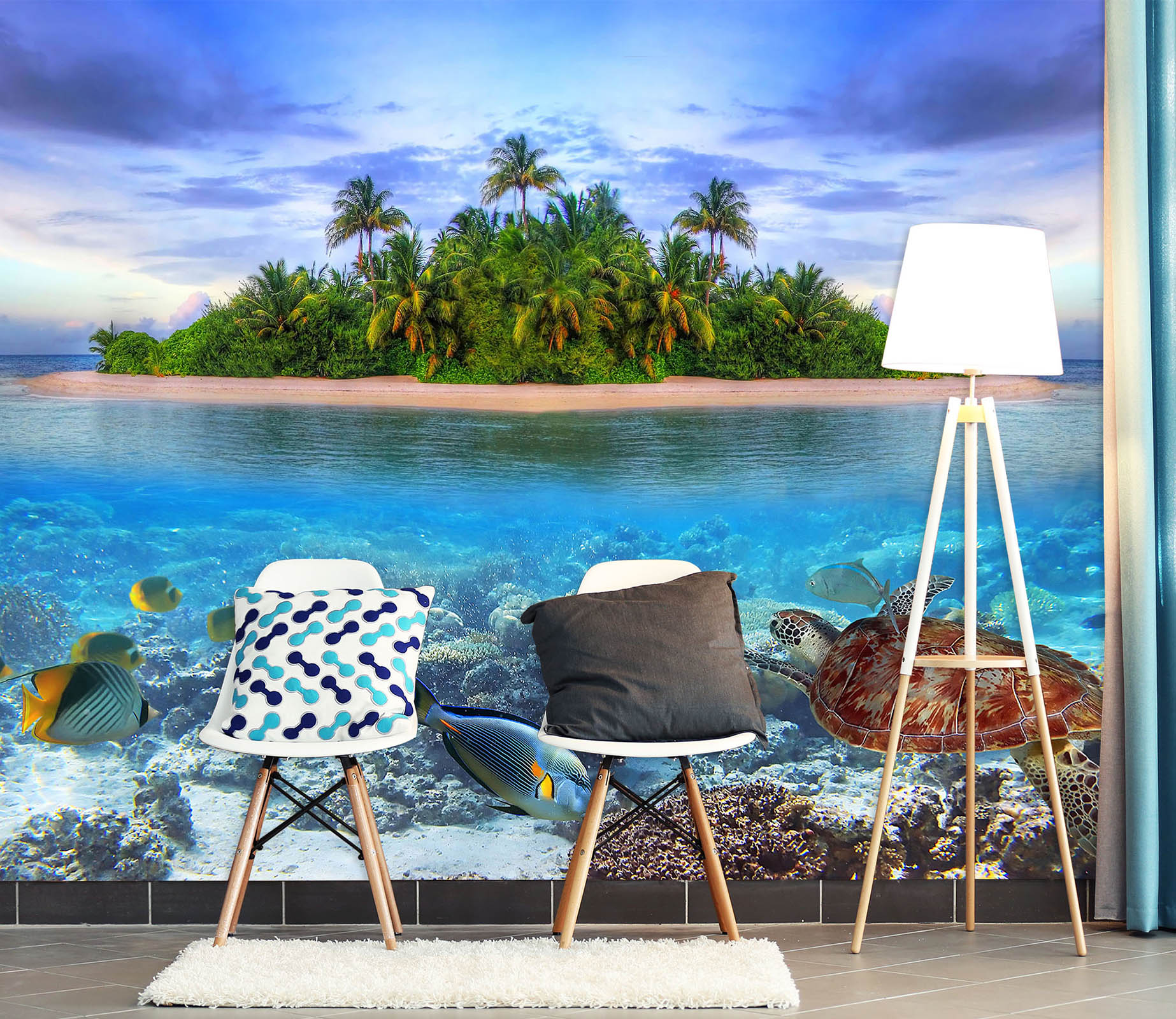 3D Island Sea Turtle 58132 Wall Murals