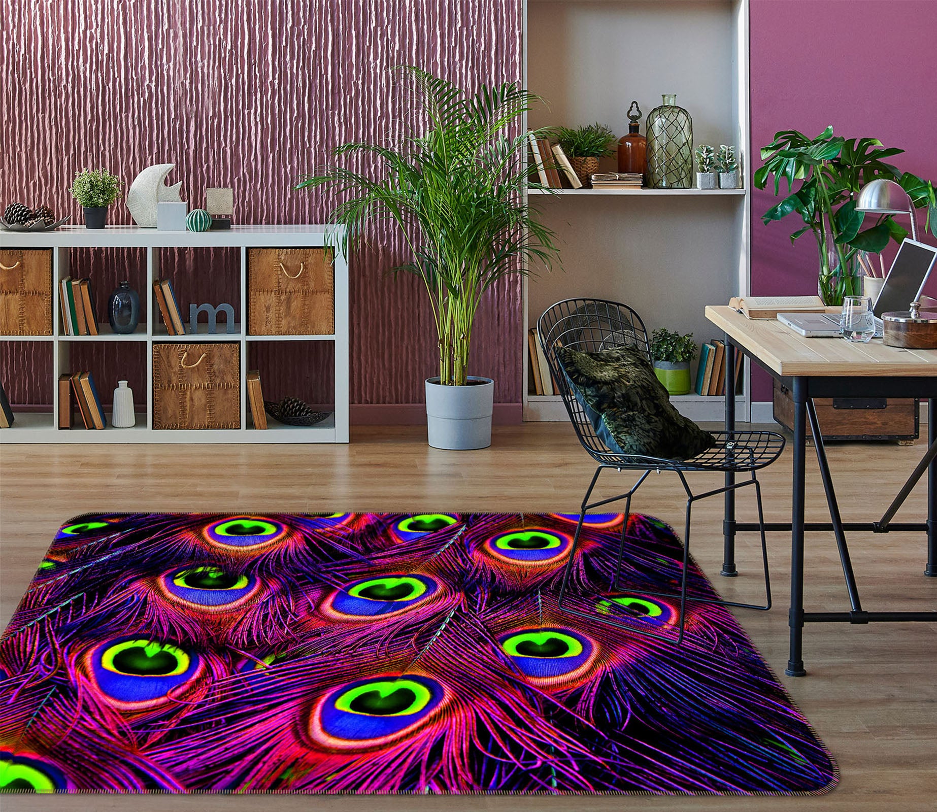 3D Purple Peacock Feather 68210 Animal Non Slip Rug Mat